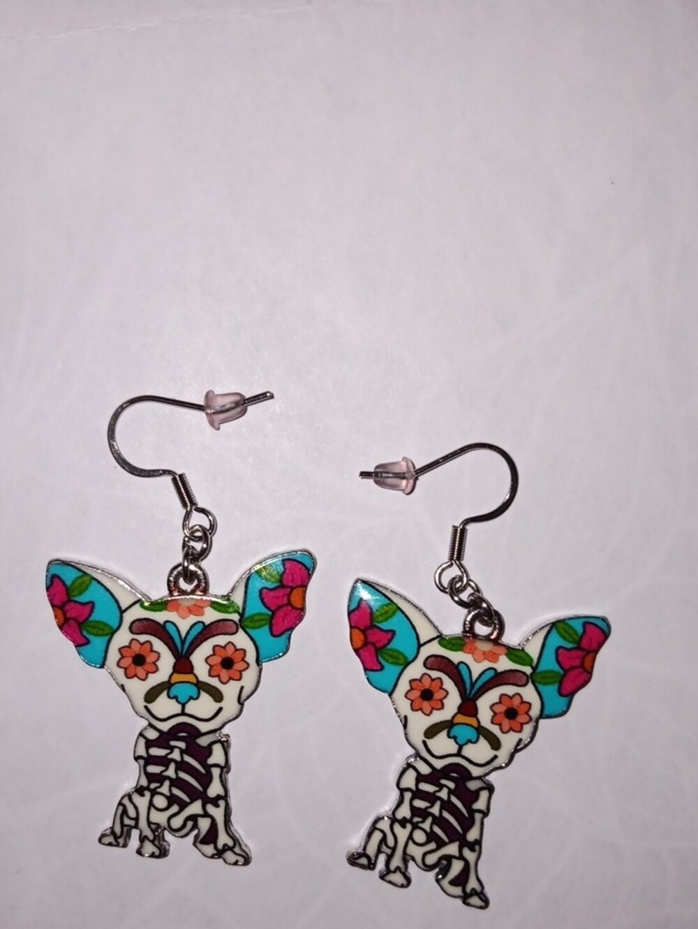 Day of the Dead Skeleton Chihuahua Earrings New!